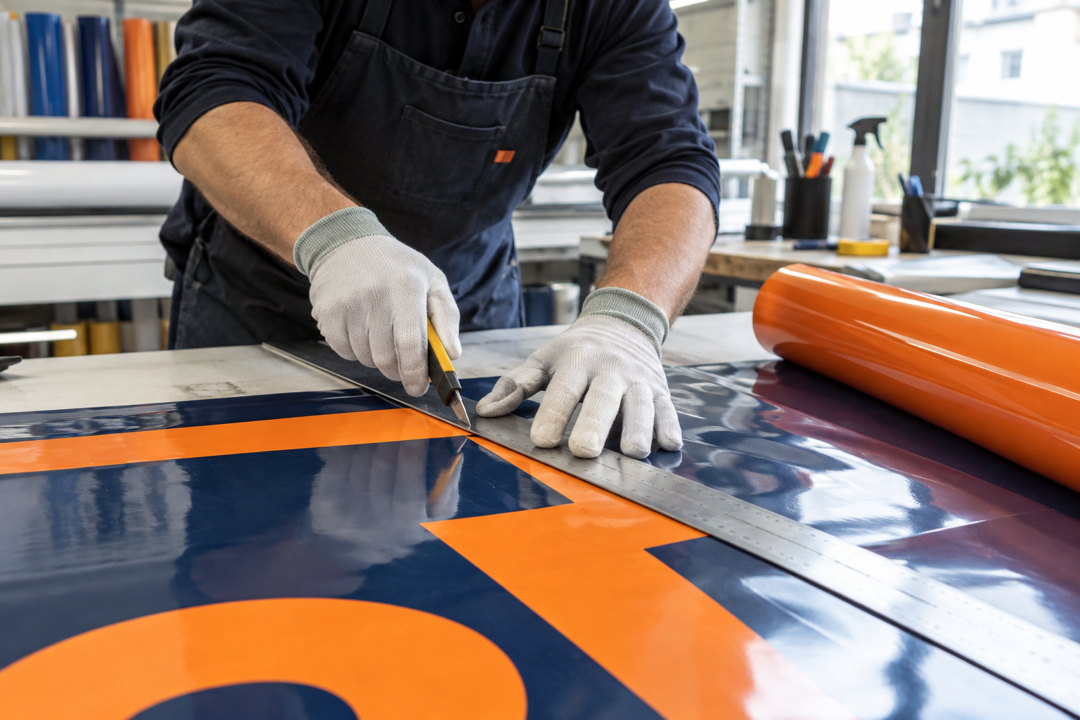 Präzise Folienarbeit in der Werkstatt